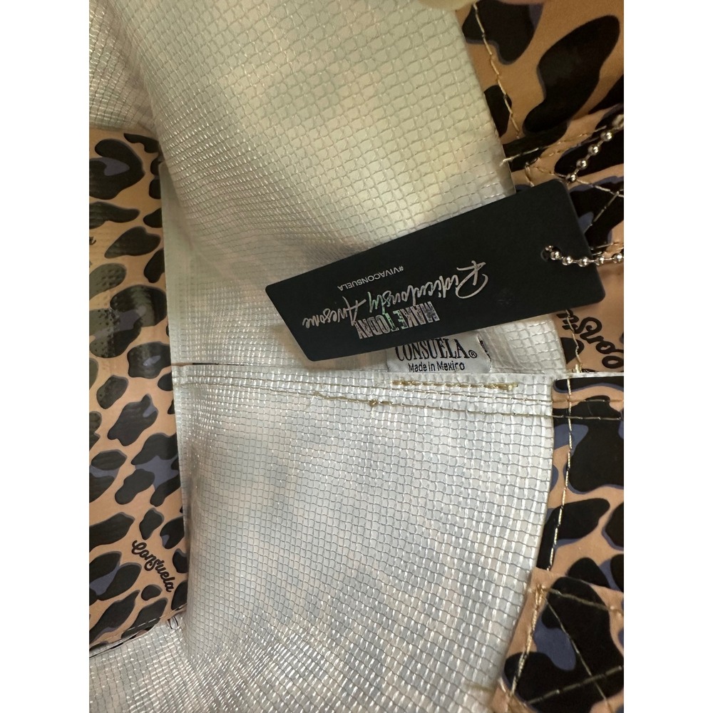 Consuela Tote Leopard Print Blue Tan Black Glossy Coated Canvas Bag NEW - Picture 5 of 7